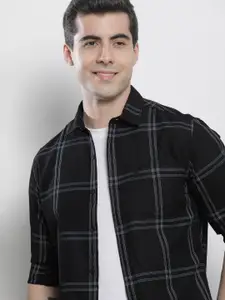 The Indian Garage Co Men Black & White Checked Pure Cotton Casual Shirt