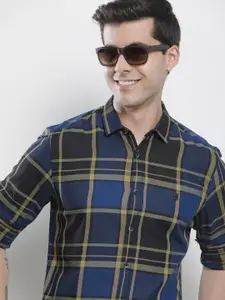 The Indian Garage Co Men Blue & Black Checked Pure Cotton Casual Shirt