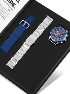 Daniel Klein Limited Men Blue Dial & Silver Toned Analogue Watch Gift Set DK.1.13303-6