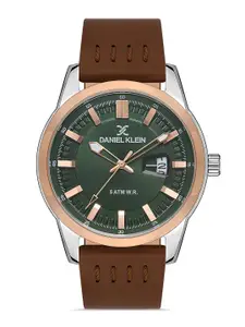 Daniel Klein Premium Men Green Dial & Brown Leather Strap Analogue Watch DK.1.13296-5_OR