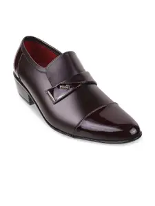 Mochi Men Brown Solid Formal Leather Slip-On Shoes