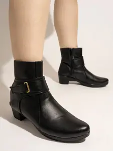 Shoetopia Women Black Solid Block Heeled Boots