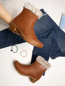 Shoetopia Women Tan Colored Solid Regular Boots