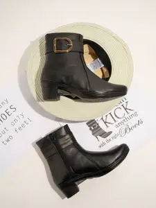 Shoetopia Women Black Solid Casual Block-Heeled Boots