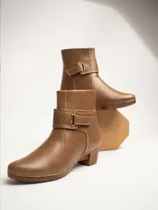 Shoetopia Women Brown Solid Leather Boots