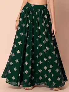 INDYA Women Green Printed Maxi Flared Skirts