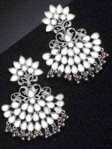 KARATCART Women Silver-Plated Mirror Studded Classic Drop Earrings