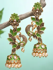 KARATCART Lime Green Classic Jhumkas Earrings
