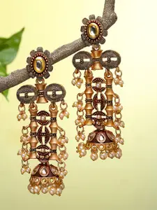 KARATCART Gold-Plated & Maroon Kundan Classic Drop Earrings