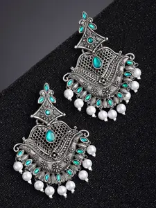 KARATCART Silver-Plated & Green Classic Drop Earrings