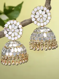 KARATCART Gold-Plated & White Classic Jhumkas Earrings