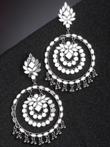 KARATCART Silver-Toned & White Circular Drop Earrings