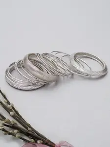 Golden Peacock Set of 17 Silver-Plated & Toned Oxidized Bangles