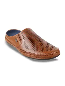 Metro Men Tan & Blue Leather Shoe-Style Sandals