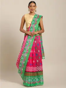Florence Pink & Green Ethnic Motifs Art Silk Saree