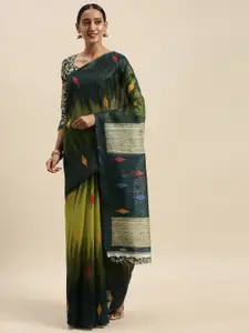 KALINI Women Black & Green Printed Art Silk Saree With Blouse