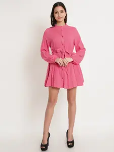 IX IMPRESSION Cotton Pink Tie-Up Shirt Style Mini Dress