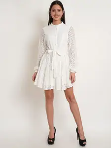 IX IMPRESSION White Solid Fit & Flare Dress
