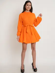 IX IMPRESSION Orange Solid Fit & Flare Dress