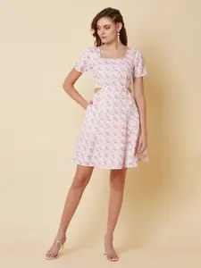 RAASSIO White & Pink Floral Printed Dress