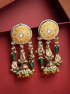 DUGRISTYLE Gold-Toned & White Contemporary Jhumkas Earrings