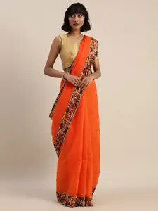 Florence Orange & Beige Lace Work Silk Cotton Chanderi Saree