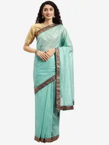 Florence Sea Green & Gold-Toned Embroidered Art Silk Saree