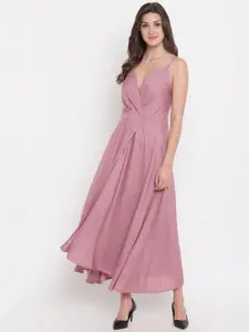 Aawari Women Pink Solid Shoulder Straps Wrap Maxi Dress