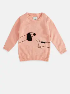Pantaloons Baby Girls Peach-Coloured & Brown Printed Pullover