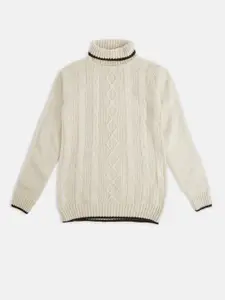 Pantaloons Junior Boys Off White Cable Knit Pullover Sweater