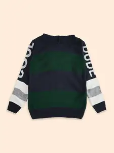 Pantaloons Junior Boys Navy Blue & Green Colourblocked Hooded Pullover Sweater