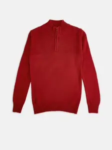 Pantaloons Junior Boys Red Pullover Half Zipper Sweater