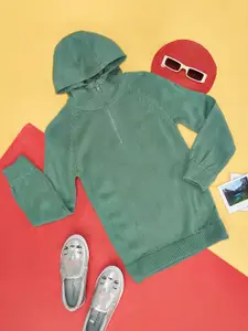 Pantaloons Junior Girls Sea Green Hooded Pullover Sweater