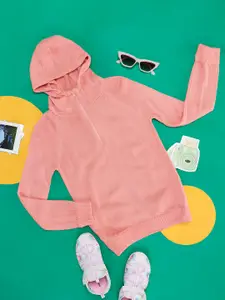 Pantaloons Junior Girls Peach-Coloured Hooded Pullover Sweater