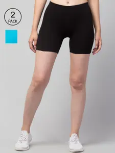 Apraa & Parma Women Pack of 2 Black Slim Fit Cycling Pure Cotton Shorts