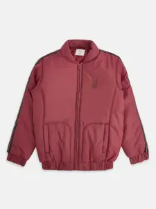 Pantaloons Junior Boys Maroon Bomber with Patchwork Jacket