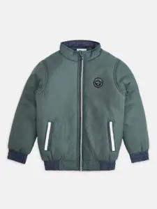 Pantaloons Junior Boys Olive Green Navy Blue Bomber with Patchwork Jacket