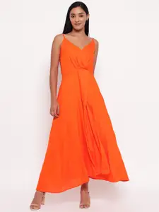 Aawari Women Orange Solid Wrap Maxi Dress
