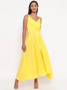 Aawari Women Yellow Solid Wrap Maxi Dress