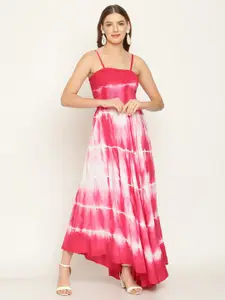 Aawari Women Pink & White Tie and Dye Dyed Maxi Dress