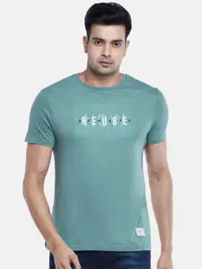 People Men Grey Typography Printed Slim Fit T-shirt