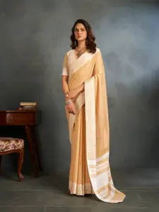 elora Beige & Off White Zari Woven Design Linen Blend Saree