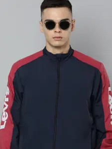 Levis Men Colourblocked And Printed Mock-Collar Sporty Jacket