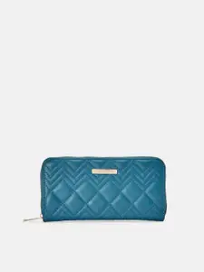 Forever Glam by Pantaloons Women Geometric Textured Quilted PU Zip Around Wallet