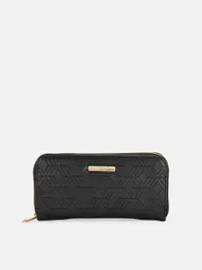 Forever Glam by Pantaloons Women Geometric Textured Cut Work PU Zip Around Wallet