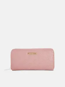 Forever Glam by Pantaloons Women Pink Geometric Textured PU Zip Around Wallet