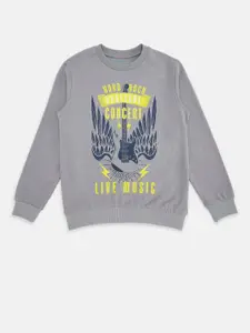 Pantaloons Junior Boys Grey Melange Printed Sweatshirt