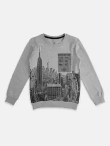 Pantaloons Junior Boys Grey Melange Printed Sweatshirt