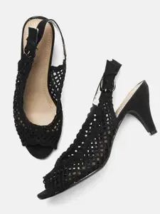 DressBerry Women Black Woven Design Peep Toes