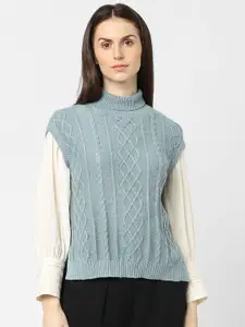Vero Moda Women Blue Cable Knit Pullover